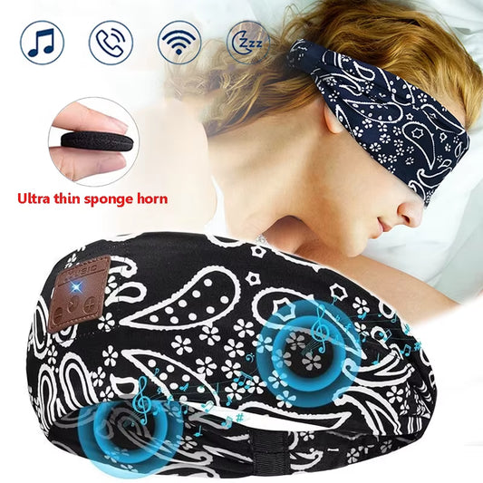 Wireless Bluetooth Sports Headband Handsfree Call Stereo Music Headset Sleep Eye Mask Soft Elastic Earphones for Yoga Running