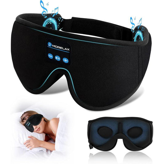 Morelax 3D Bluetooth Sleep Mask Headphones for Insomnia, 100% Blackout Wireless Eye Mask with Headphones, 12H Playtime, HD Stereo, Adjustable for Side Sleepers, Travel, Yoga, Ideal Christmas New Year Gift for Women/Men