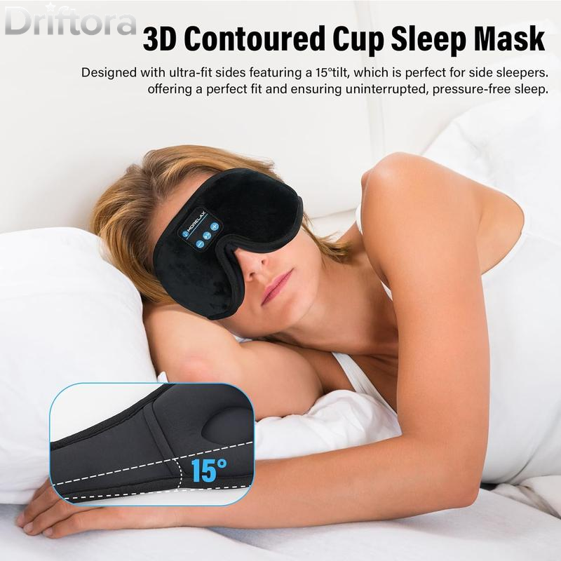 Bluetooth Sleep Mask Headphones for Insomnia, 100% Blackout Wireless 3D Eye Mask with Headphones, 12H Playtime, HD Stereo, Adjustable for Side Sleepers, Travel, Yoga, Ideal Gifts Women/Men